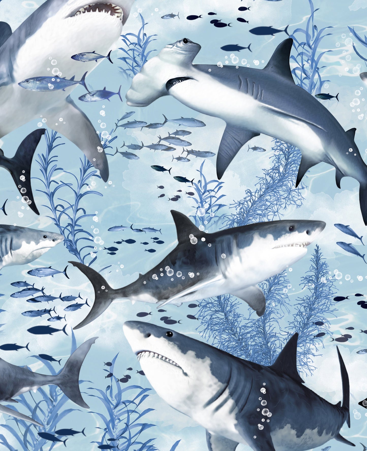 Sharks SEA-C7981-Blue Cotton Woven Fabric Fabric