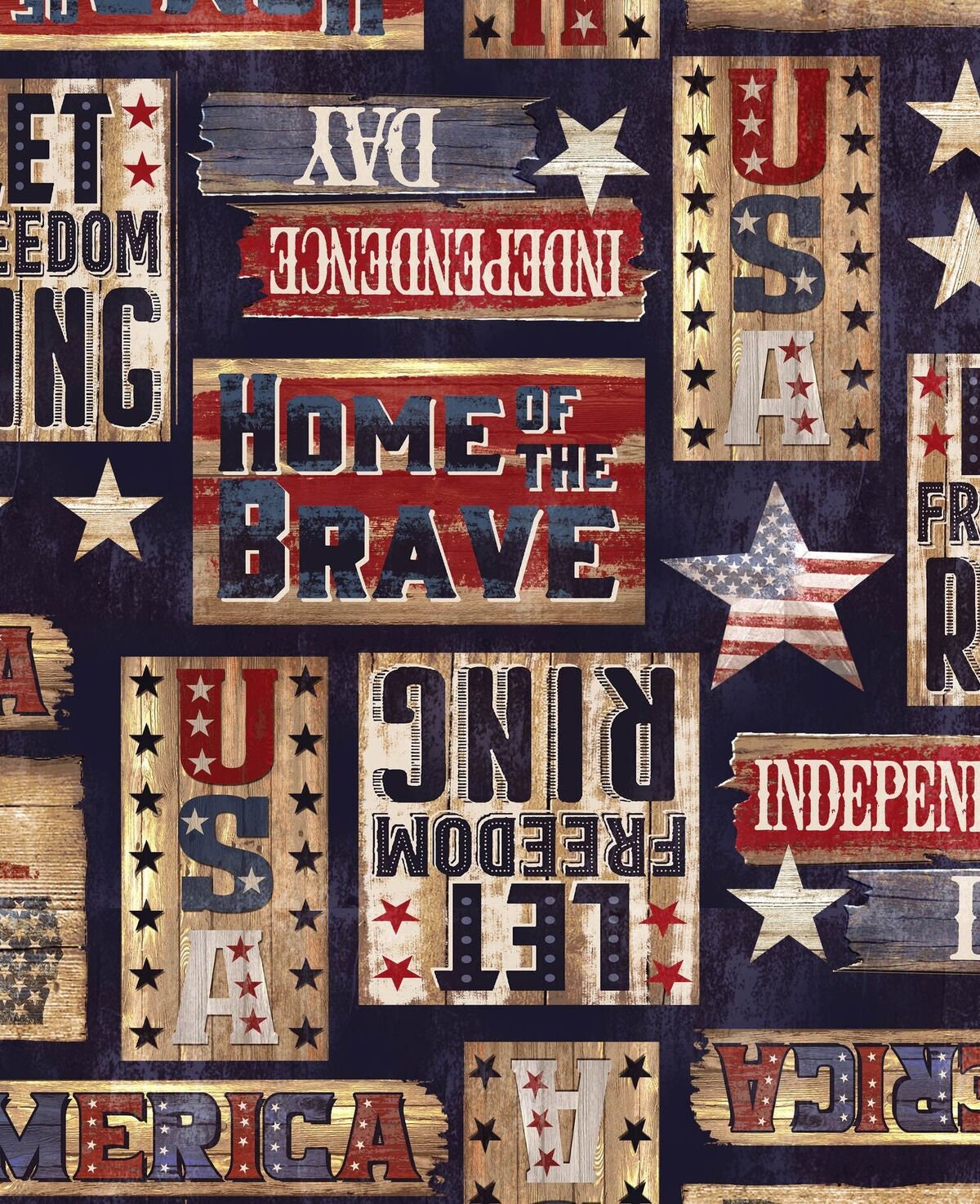 Let Freedom Ring Patriotic Rustic Signs USA-C7996-NAVY Cotton Woven Fabric