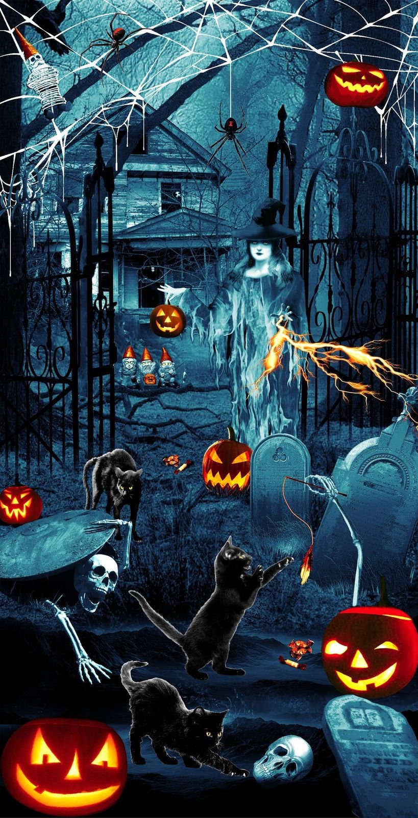 Thriller Night 24" Panel Halloween Slate 1010PG-79 Glow in the Dark Cotton Woven Fabric