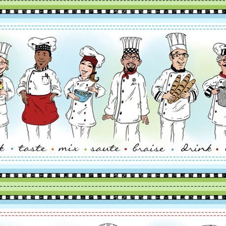 Chef's Special by Sheri Warren Chef Character Stripe Light Green 27639H Cotton Woven Fabric