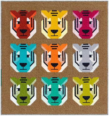 Antonia Tiger by Elizabeth Hartman w/Library Fabrics. USA Shipping included in price.