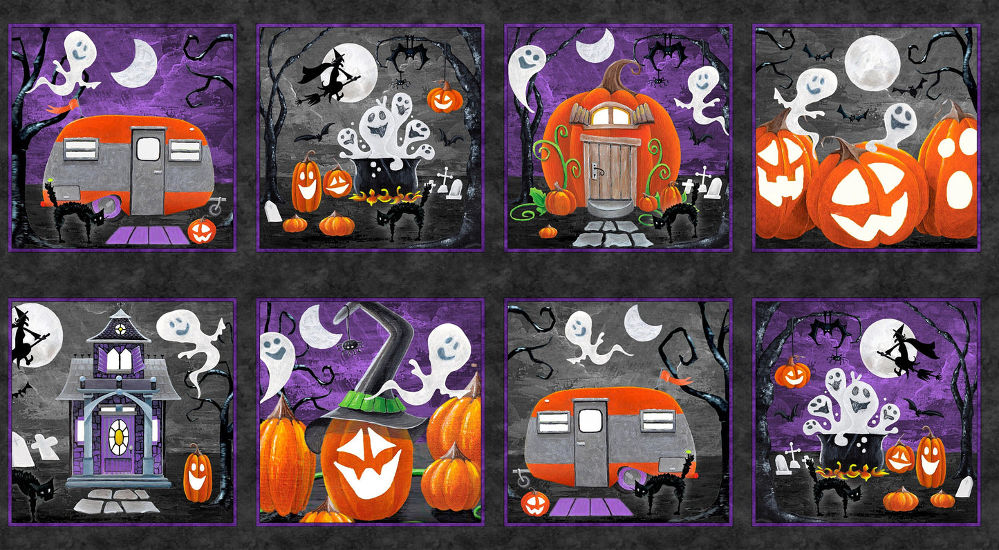 Booville by Annie Troe 24" Panel Halloween Blocks Black 1034G-99 Glow in the Dark Cotton Woven Panel