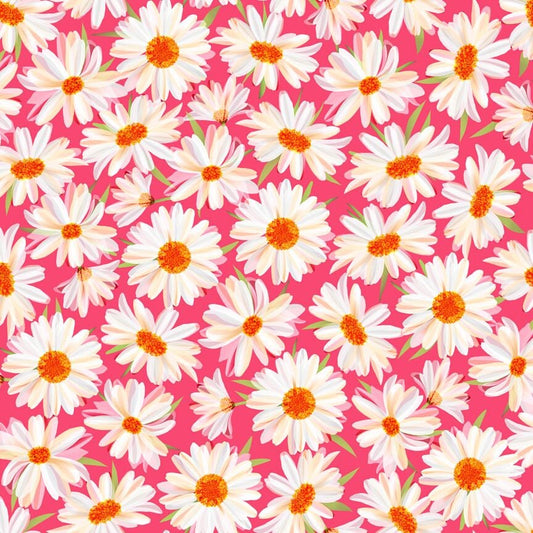 Daisy Meadow by Turnowsky Daisies Dark Pink 27803P Cotton Woven Fabric