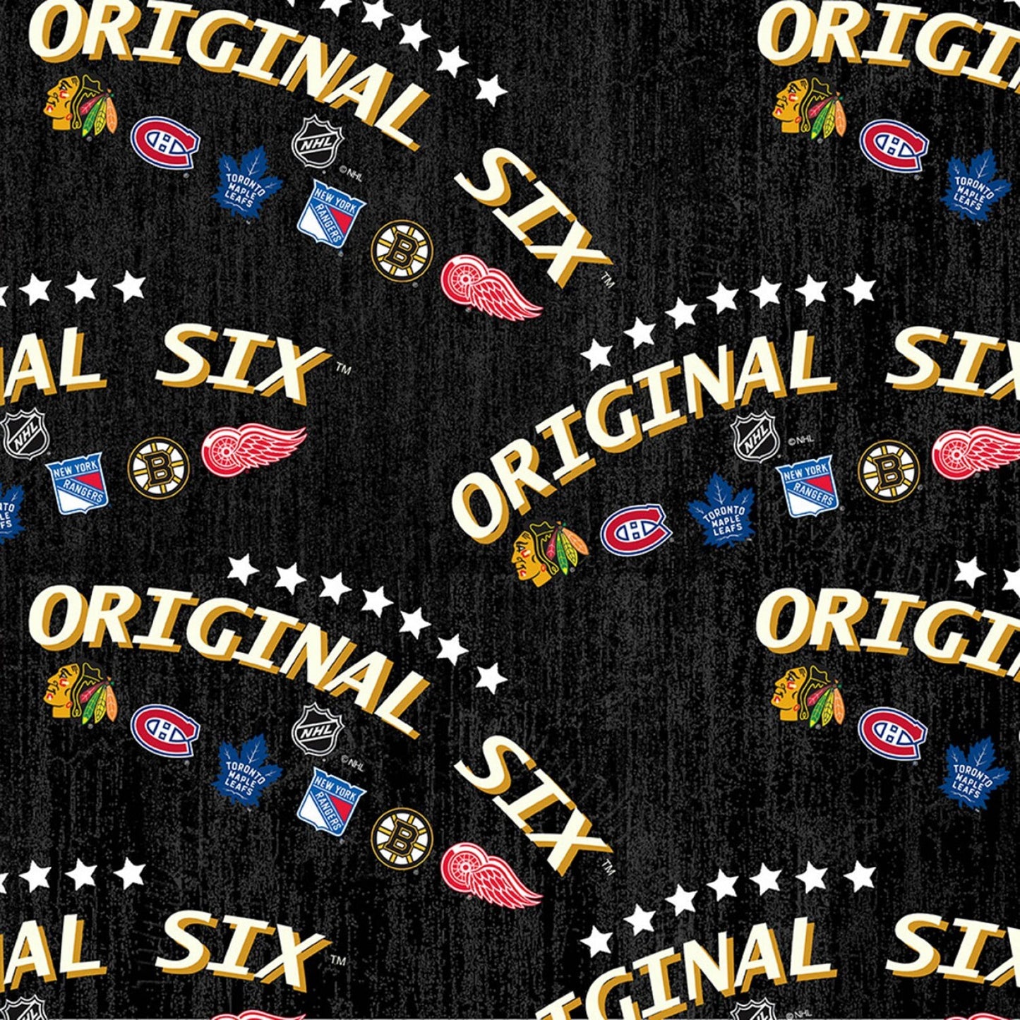 Licensed NHL Hockey Original Six Stars Logo Cotton 1220-ORG6 Cotton Woven Fabric