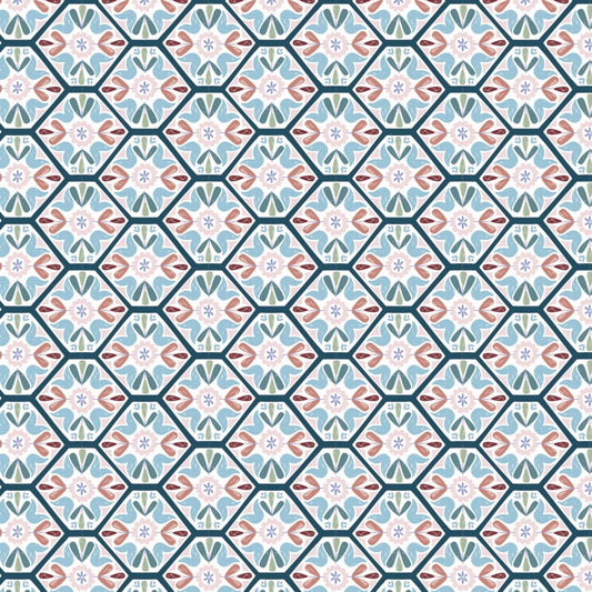 Turtle Cove by CDS Mosaic Tiling Teal 21190604-01 Cotton Woven Fabric