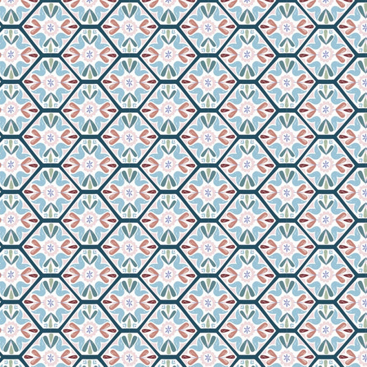 Turtle Cove by CDS Mosaic Tiling Teal 21190604-01 Cotton Woven Fabric