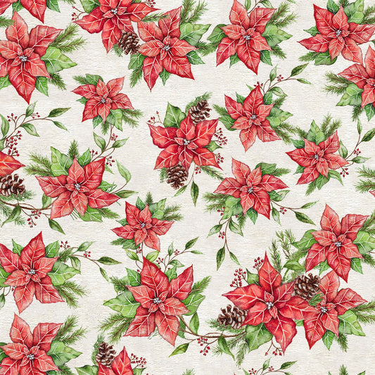 December Magic by Emma Leach Poinsettias Ecru 1047-41 Cotton Woven Fabric