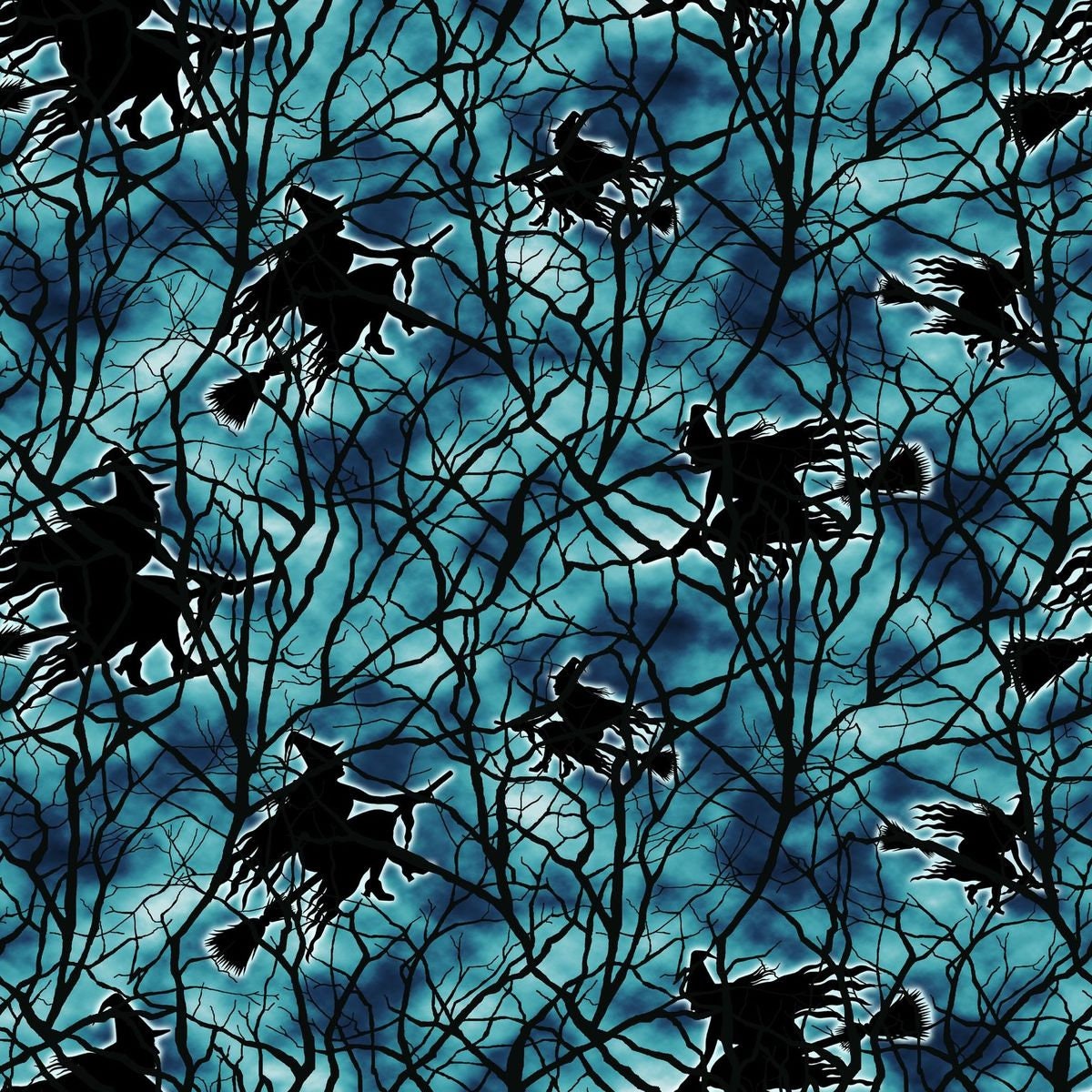 Thriller Night Flying Witches Slate 1013G-79 Glow in the Dark Cotton Woven Fabric