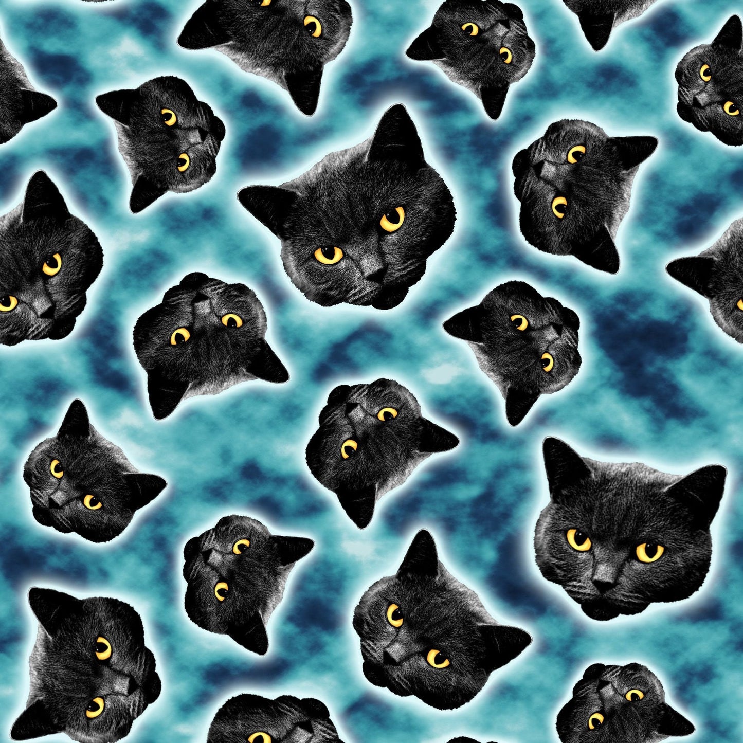 Thriller Night Black Cats Slate 1016G-79 Glow in the Dark Cotton Woven Fabric