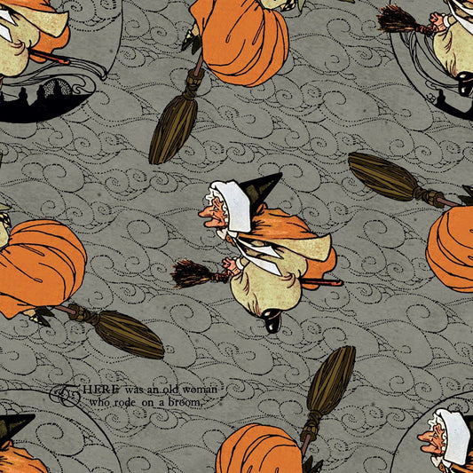 Goose Tales by J. Wecker Frisch Old Mother Goose Toss Gray C9396-GRAY Cotton Woven Fabric