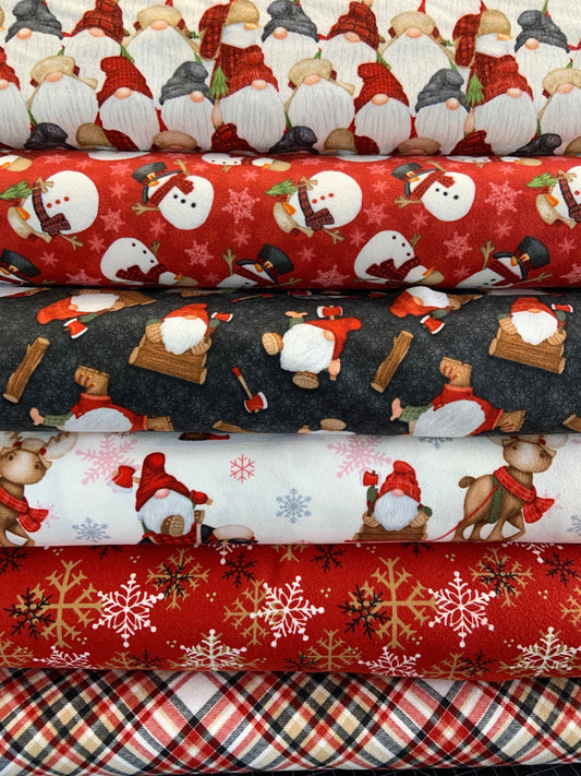 Flannel Gnomies by Shelly Comisky Snowflake Red F9268-88 100% Cotton Flannel Fabric