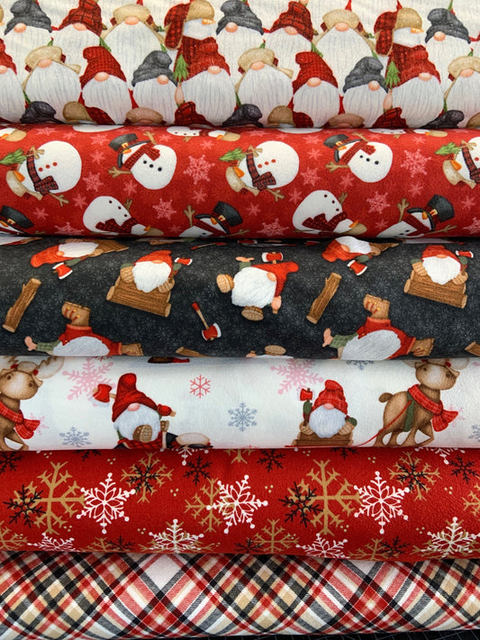 Flannel Gnomies by Shelly Comisky Gnomes Tossed Black F9273-99 100% Cotton Flannel Fabric