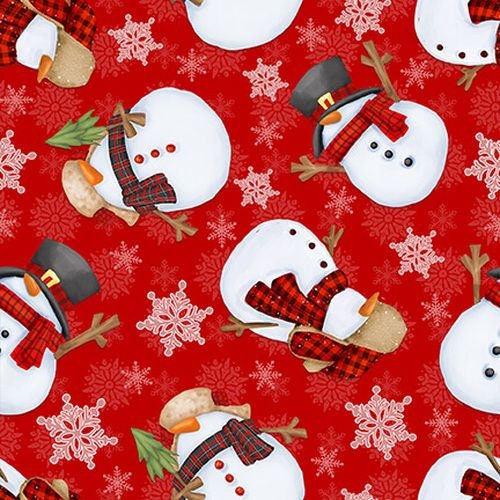 Flannel Gnomies by Shelly Comisky Snowmen Red F9272-88 100% Cotton Flannel Fabric