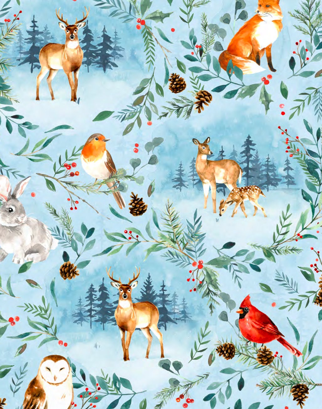 Woodland Winter S4742-492 Breeze Digitally Printed Cotton Woven Fabric