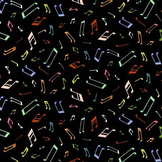 Woodland Musician Music Notes Black DC9013-BLAC Cotton Woven Fabric