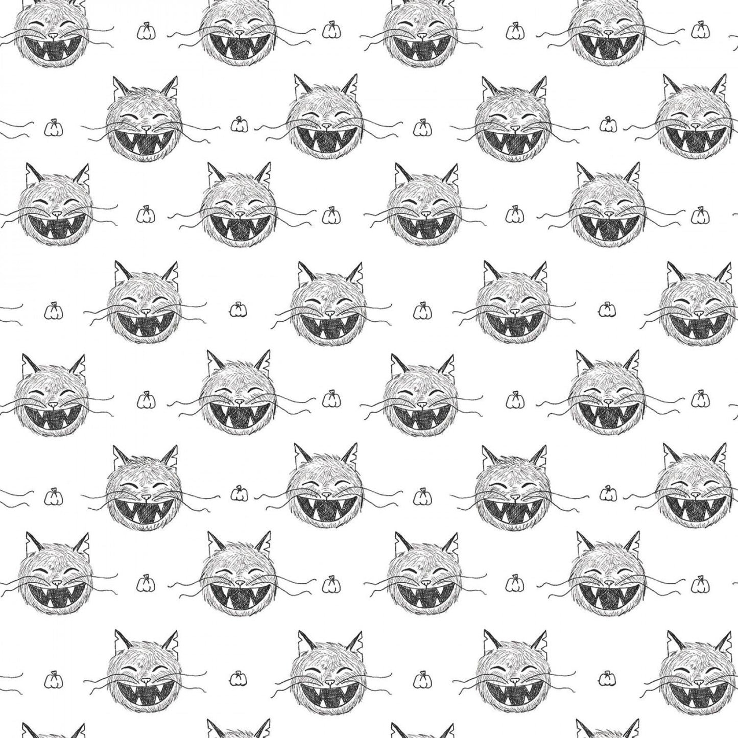 Scaredy Cat by Amanda Niederhauser Heads White  C9411-WHITE Cotton Woven Fabric