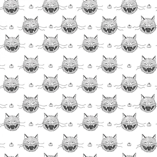 Scaredy Cat by Amanda Niederhauser Heads White  C9411-WHITE Cotton Woven Fabric