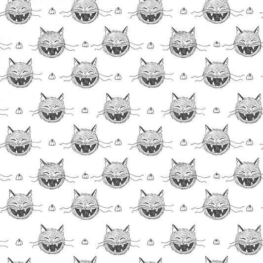 Scaredy Cat by Amanda Niederhauser Heads White C9411-WHITE Cotton Woven Fabric