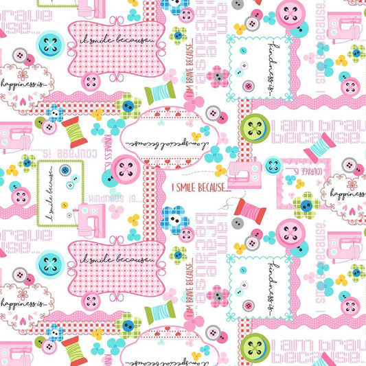 Sew Kind by Stitches by Charlotte Collage Pink 5224-22 Cotton Woven Fabric