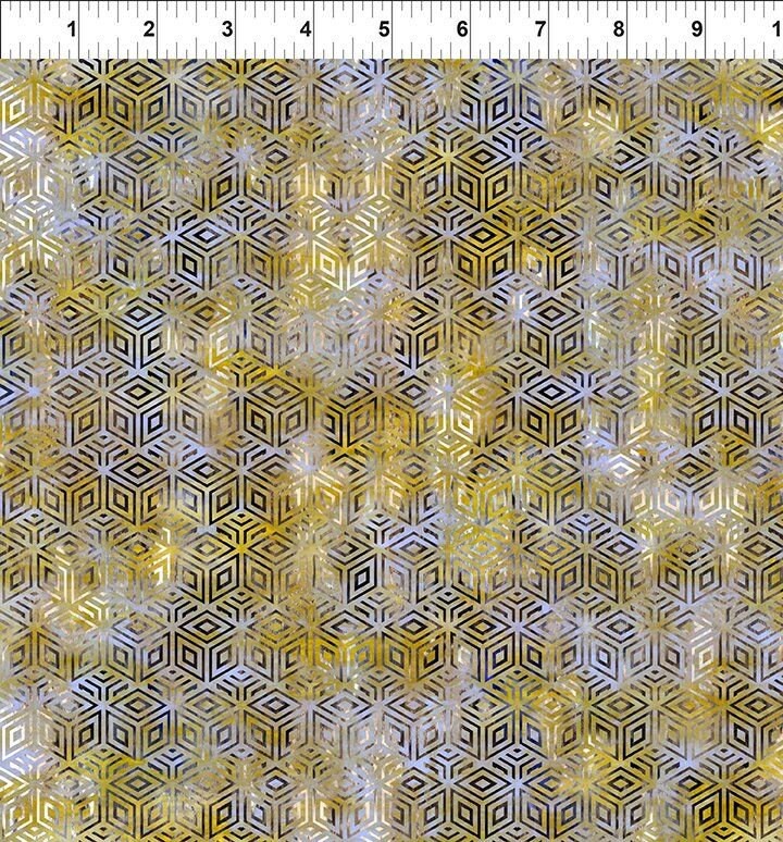 Cosmos by Jason Yenter 9cos-1 Cubes Gold Cotton Woven Fabric
