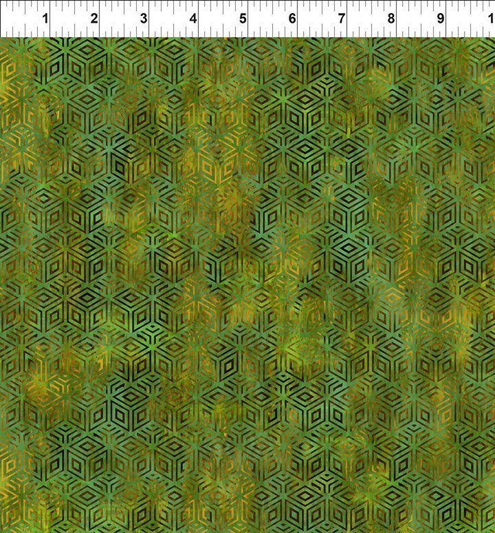 Cosmos by Jason Yenter 9cos-2 Cubes Green Cotton Woven Fabric