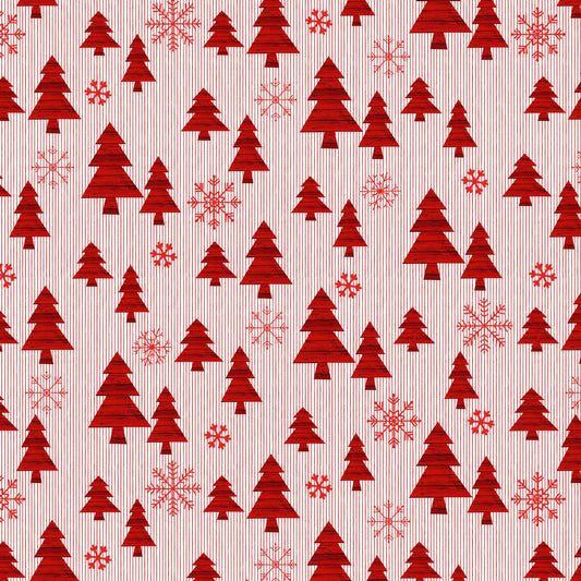 Christmas Memories by Lucie Crovatto Trees on Small Stripe Red/White 5260-8 Cotton Woven Fabric