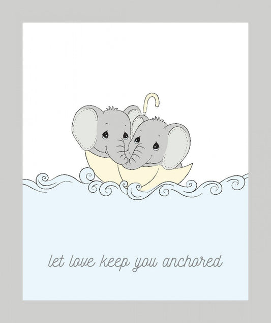 Licensed Precious Moments 36" Panel Elephants Set Sail 71690A620715 Cotton Woven Panel