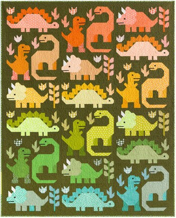 Elizabeth Hartman Dinosaurs # EH058 Pattern Make a 69" x 85" large quilt with 24 dinos or a 48" x 48" small quilt with 8 PATTERN ONLY