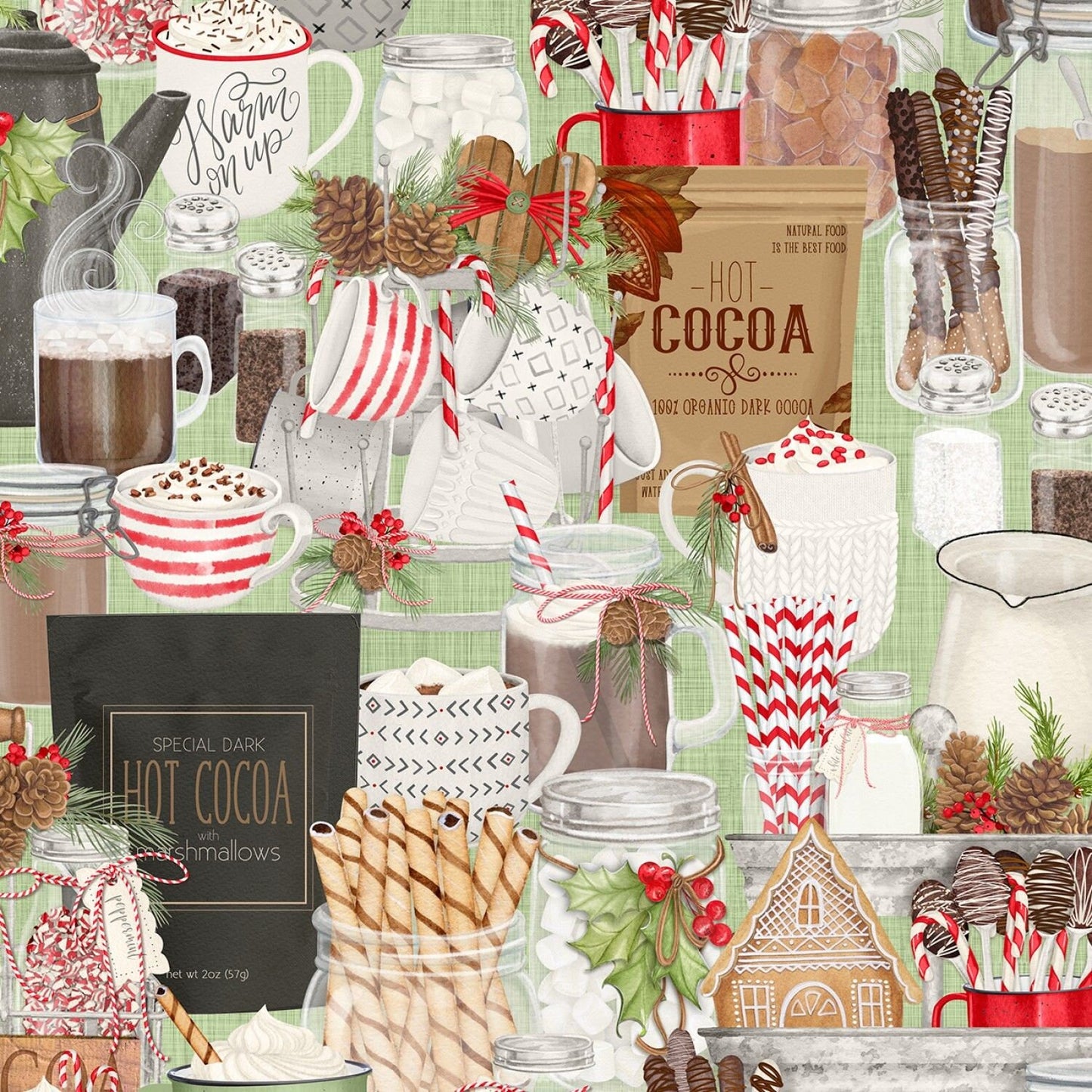Hot Cocoa Bar by Danielle Leone Packed Green 27598-713 Cotton Woven Fabric