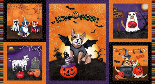 Howl-O-Ween by Casey Krimmel  24" Panel Muttsqarade Orange DDC8936-ORAN Cotton Woven Panel