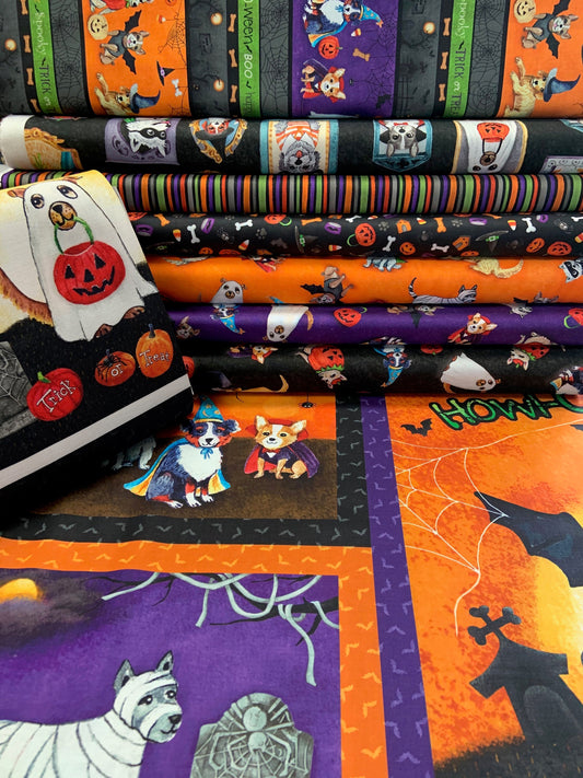 Howl-O-Ween by Casey Krimmel Spooky Poochy Black DC8935-BLAC-Cotton Woven Fabric
