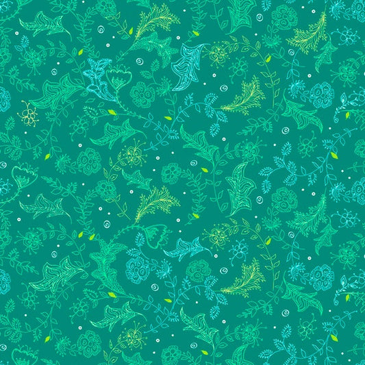 Parrot Party by Turnowsky Leaf Sketch Dark Jade 27809-G Cotton Woven Fabric