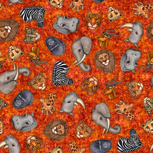 Serengeti by Dan Morris Animal Heads Rust 27765T Cotton Woven Fabric