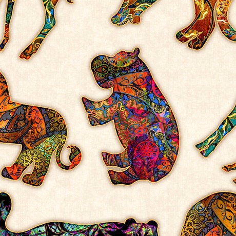 Serengeti by Dan Morris Tossed Jungle Animals Cream 27764E Cotton Woven Fabric