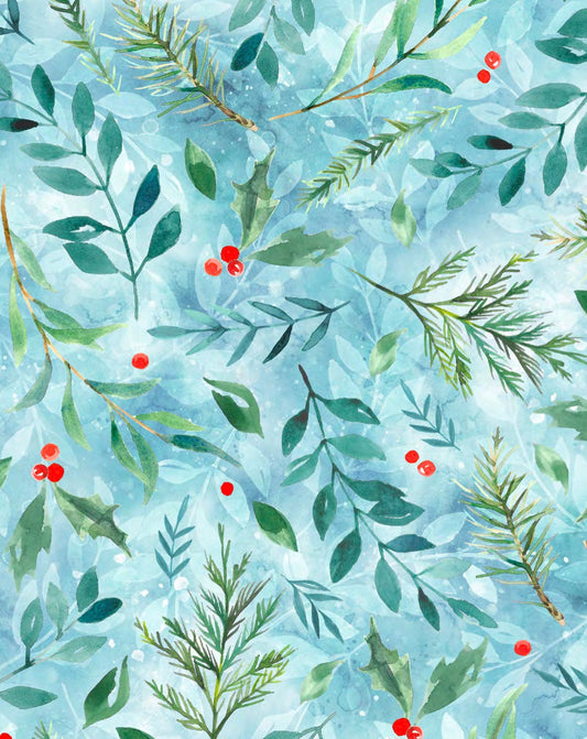 Woodland Winter S4744-492-Breeze Leaf Digitally Printed Cotton Woven Fabric