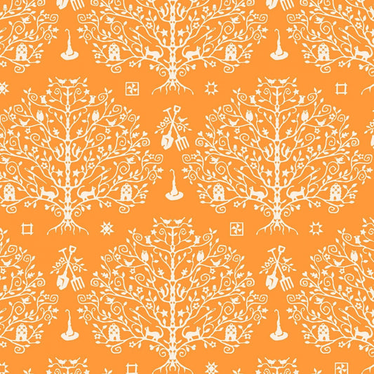 Spellcaster's Garden by Meg Hawkey Paper Cut Tree Orange 9815M-O Cotton Woven Fabric