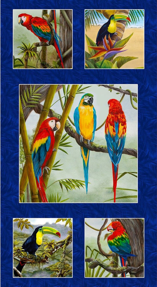Birds in Paradise by Lisa Sparling 24" Panel Royal Parrot Banner 9076P-77 Cotton Woven Panel