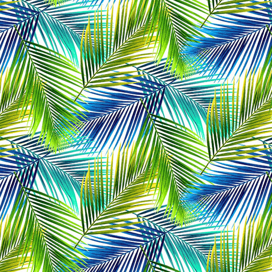 Birds in Paradise by Lisa Sparling Tropical Fern White 9081-01 Cotton Woven Fabric