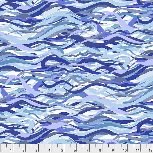 Calico Horses by Lorraine Turner Flowing Free Blue PWLT003.BLUE Cotton Woven Fabric