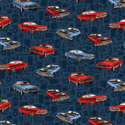 American Muscle by Chelsea Designworks Patriotic Muscle Cars 5336-78 Cotton Woven Fabric