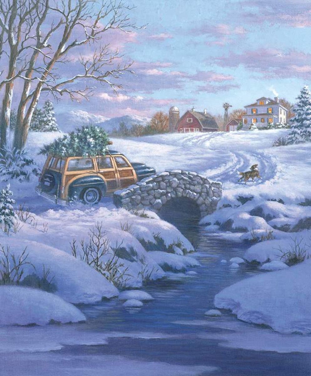 A Classic Christmas 36" Panel Woody Wagon Farm Scene P9543-WAGON Cotton Woven