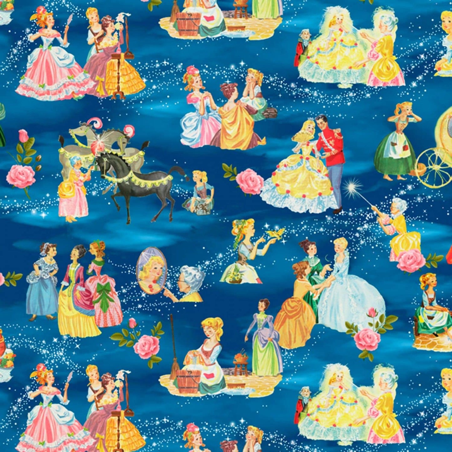 Vintage Storybooks from Four Seasons Cinderella's Tale Allover BW01700C1 Cotton Woven Fabric
