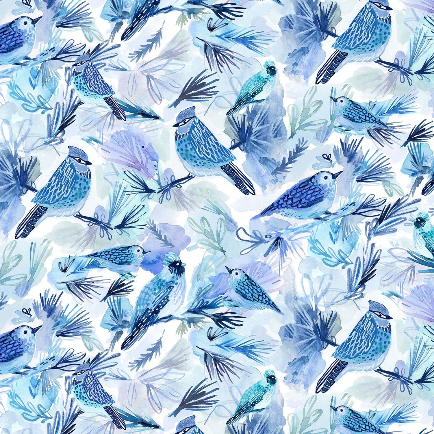 December to Remember by August Wren Bluebirds # ST DAW1584MU Cotton Woven Fabric