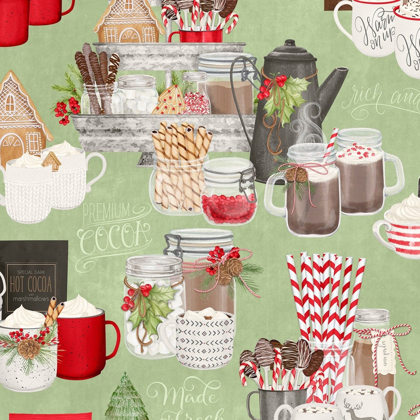 Hot Cocoa Bar by Danielle Leone Large Allover Green 27597-723 Cotton Woven Fabric