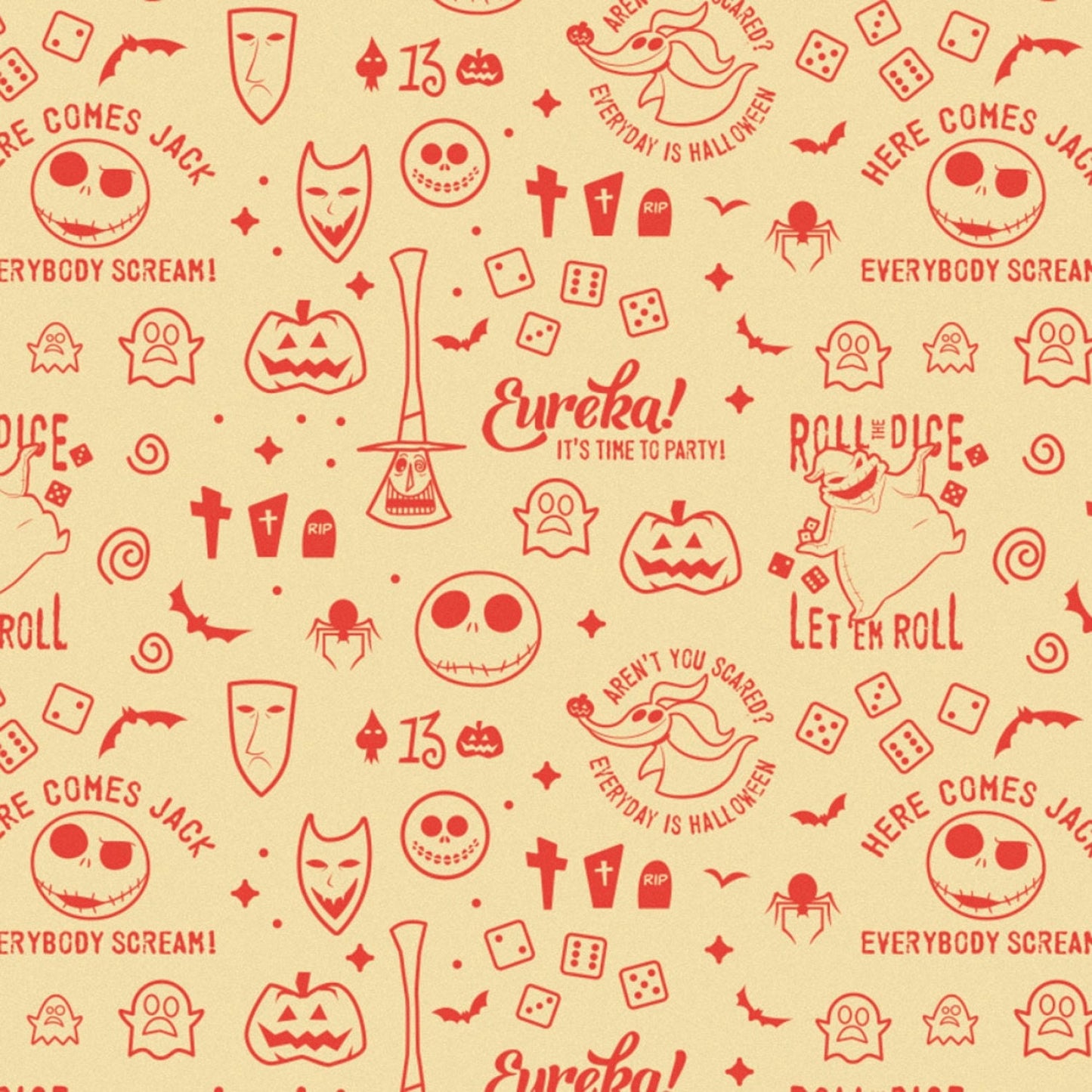 Master of Fright Nightmare Before Christmas Phrases & Icons Cream 85390405-3  Licensed Cotton Woven Fabric