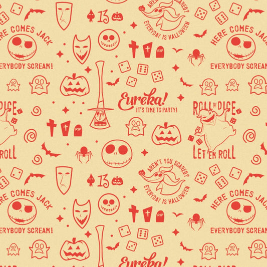 Master of Fright Nightmare Before Christmas Phrases & Icons Cream 85390405-3 Licensed Cotton Woven Fabric