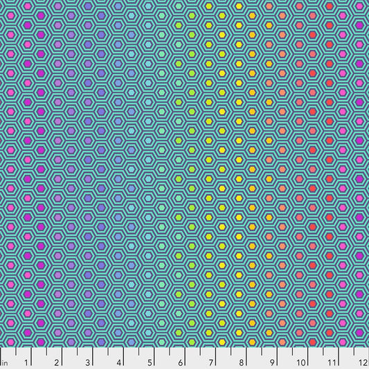 Tula Pink True Colors Hexy Rainbow Peacock PWTP151.PEACOCK Cotton Woven Fabric