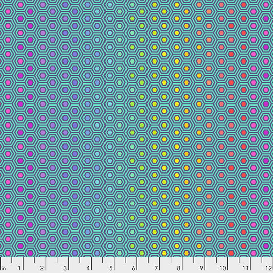 Tula Pink True Colors Hexy Rainbow Peacock PWTP151.PEACOCK Cotton Woven Fabric