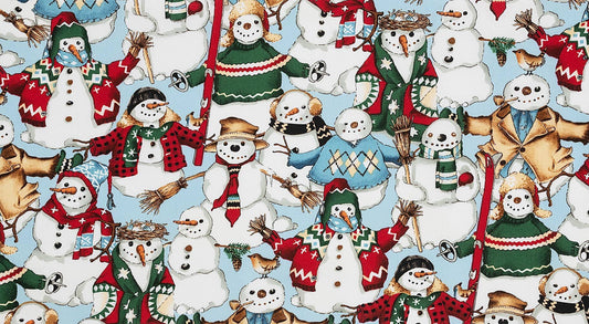 Christmas Time Light Blue Snow Friends 147c Cotton Woven Fabric