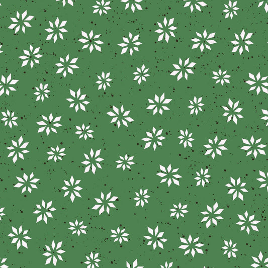 Warm Wishes by Hannah Dale of Wrendale Designs Snowflake Star Green D6316M-G Digitally Printed Cotton Woven Fabric
